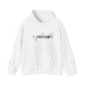 White hoodie with 'Indecision' text on a white background